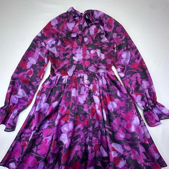 Ted Baker London Purple Pink Ruffled Bishop Sleeve Mini Dress - Picture 3 of 16